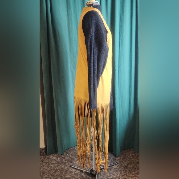 Crazy Train Western Style Women's Faux Suede Fringe Studded Open Front Long Vest - Picture 5 of 6